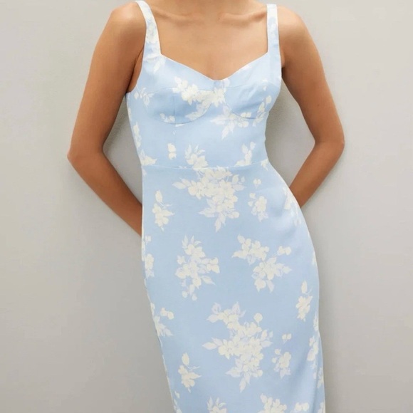 Reformation $378 Reverie Dress Floral Maxi Powder Blue Sleeveless Size 10 - Picture 9 of 9